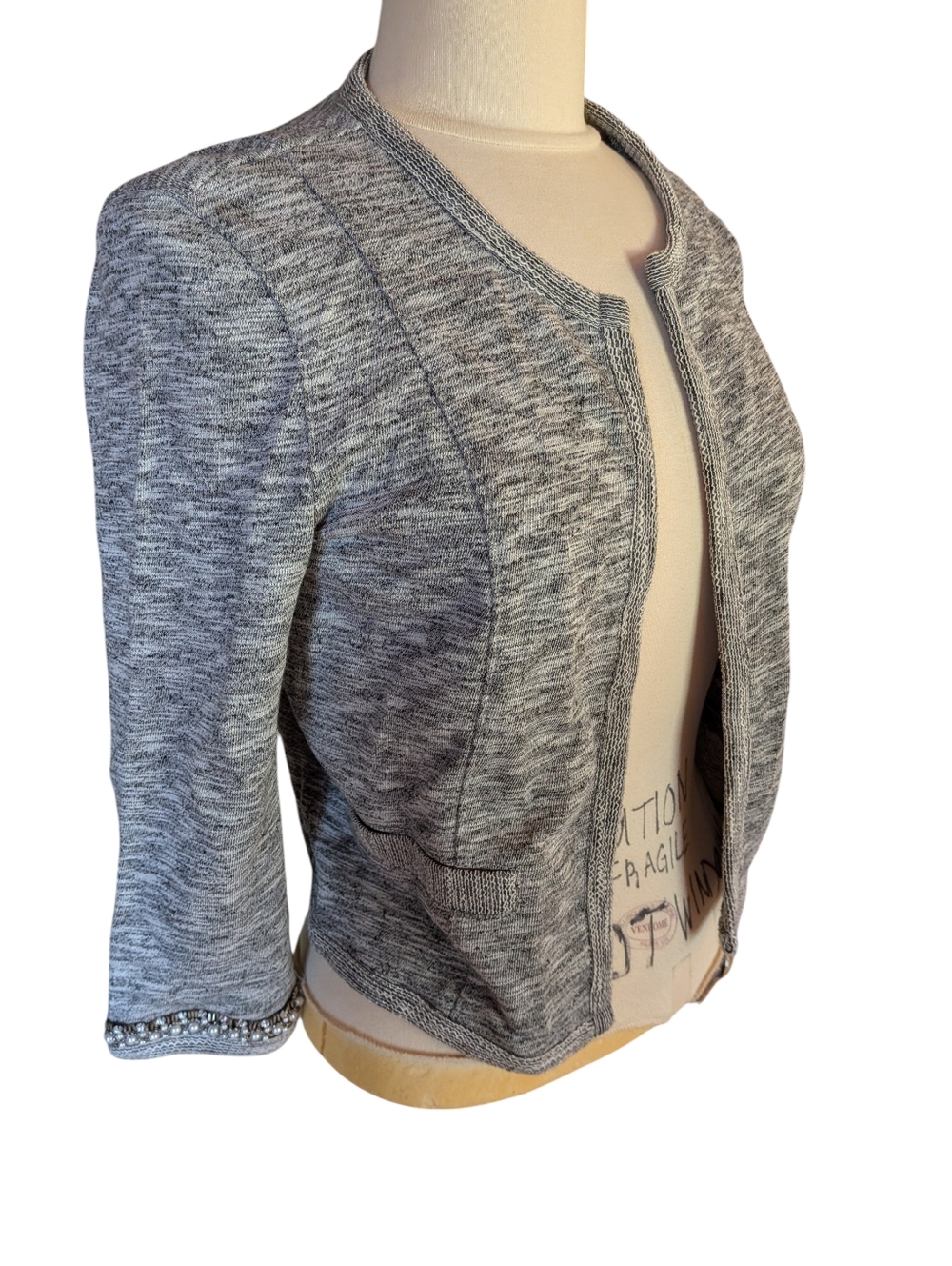 EXPRESS NWT 100% Cotton Woven Gray Jacket With Pearl And Sequin Details Size S
